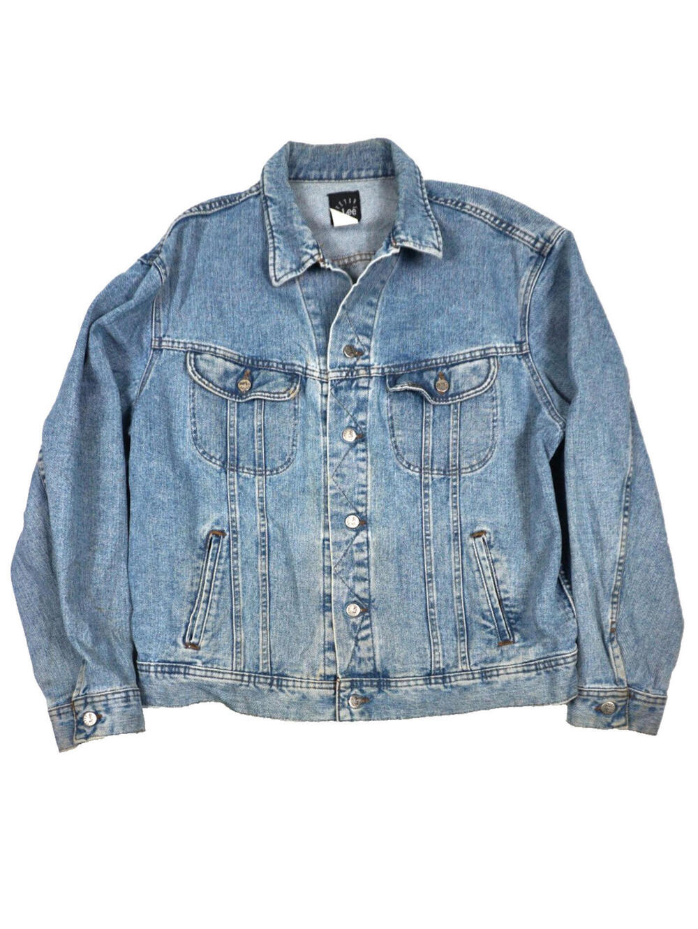 Vintage Lee Riveted Denim Jean Trucker Jacket Mens XL 80s 90s USA Western Faded